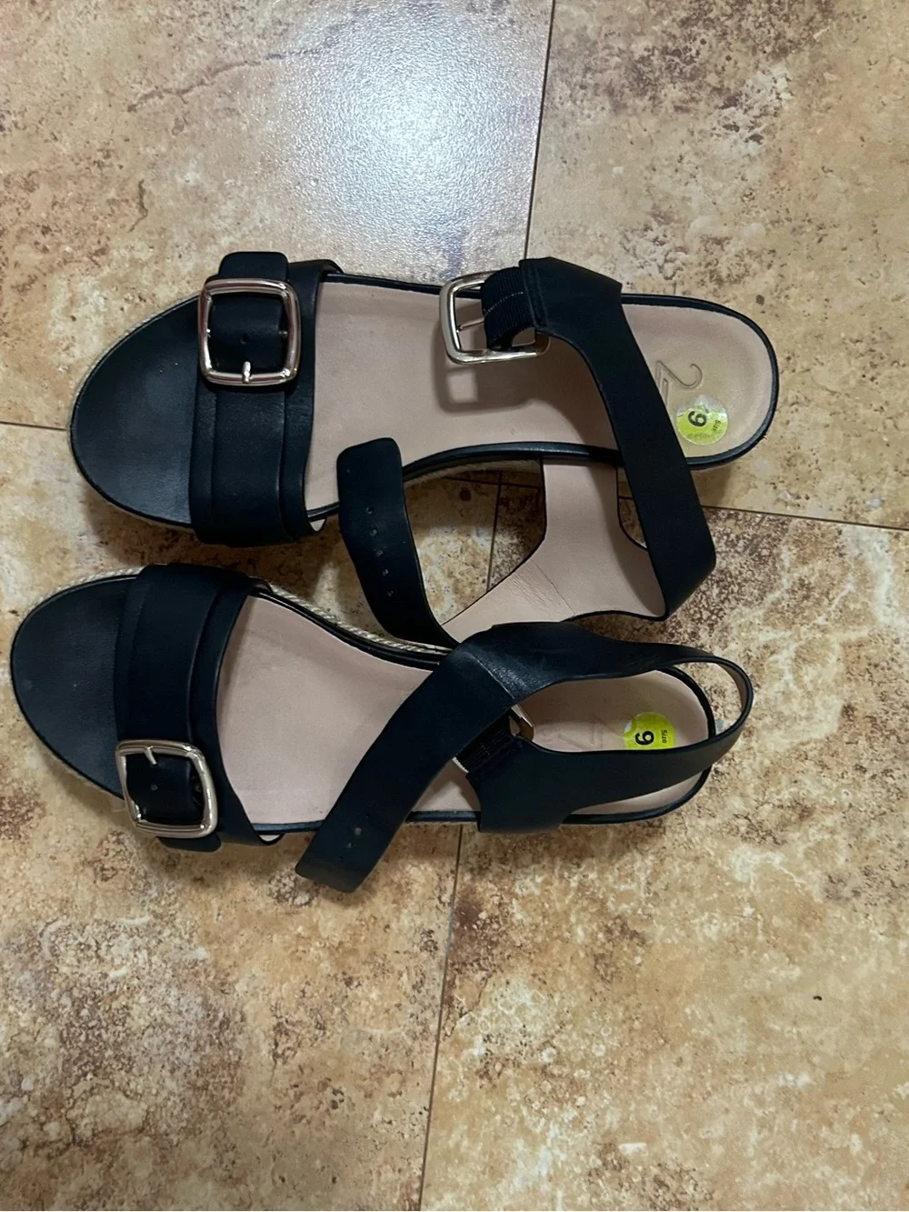 27 EDIT Black Leather Espadrille Platform Sandal